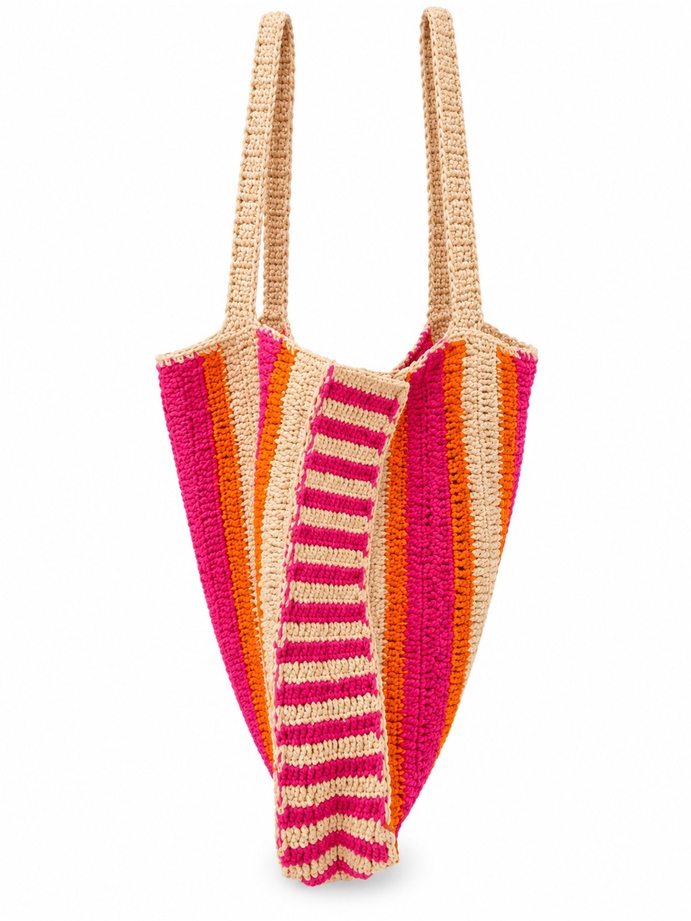 Woven Boho Tote Pink Rust Orange Cream Striped Artisan Eclectic Fall Bag - Picture 12 of 12